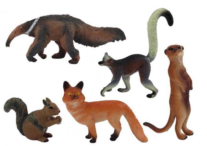 Dyrefigurer 5 stk: Egern, Surikat, Myresluger, Ræv, Lemur