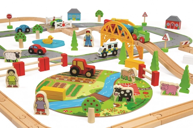 Bigjigs Rail Træjernbanesæt med landevej 80 dele
