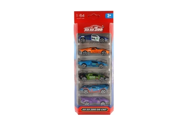 Bil sport 6 stk metal/plast 8cm med fri bevægelse i æske 10,5x27,5x4cm