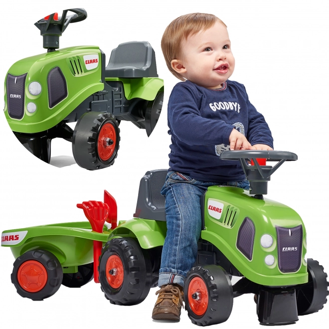 Ride-on traktor Claas grøn med rat og trailer