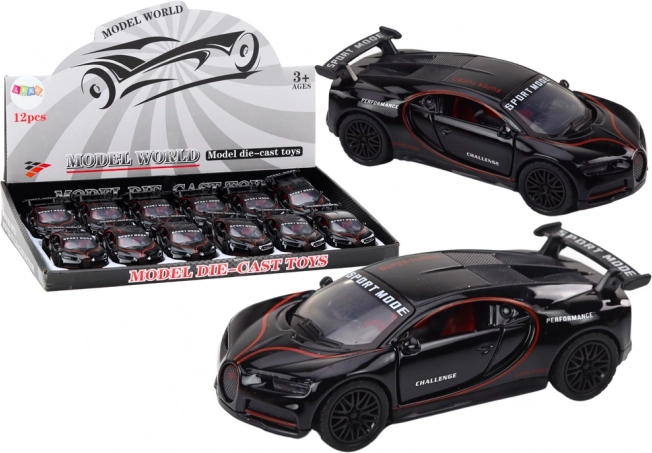 Metalsportsvogn 1:32 med figur og spoiler, sort, lys og lyde