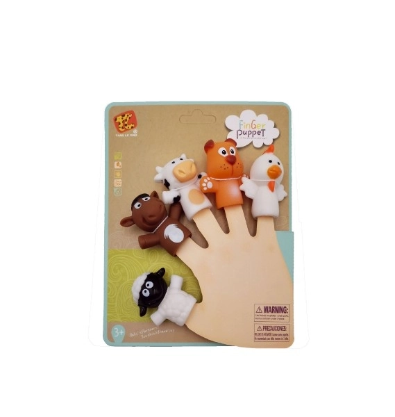 Fingerdukke kæledyr bondegård gummi 5cm på kort 16x20,5cm
