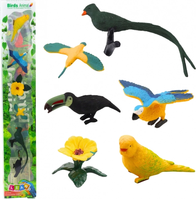 Sæt mini figurer af eksotiske fugle Hibiscus gul 4-11 cm 6 stk