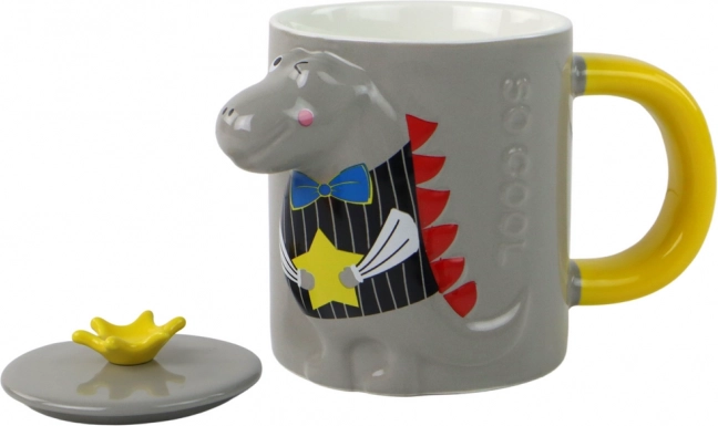 Keramisk krus med låg dinosaur 400 ml, grå