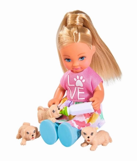 Dukken Eva med hund og hvalpe