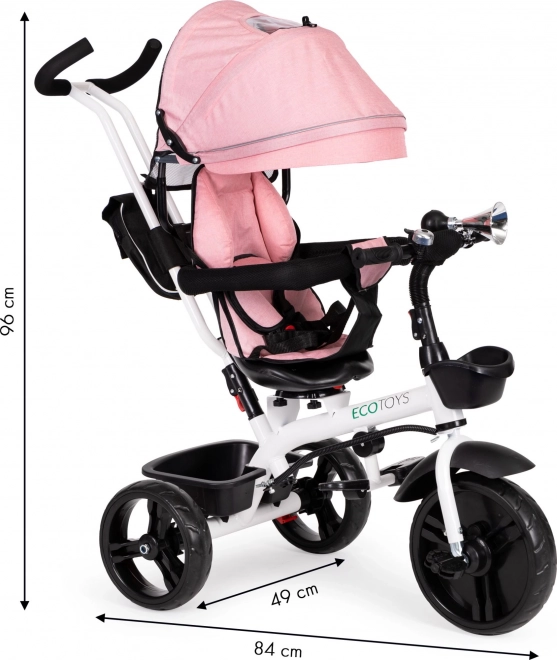 ECOTOYS Trehjulet cykel, Sportsbarnevogn - lyserød