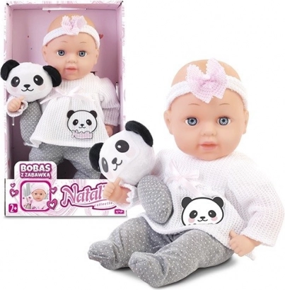Dukken NATALIA baby 33 cm med legetøj