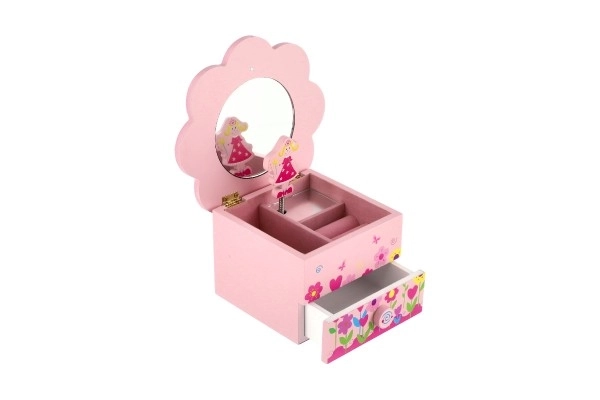 Prinsesse smykkeskrin træ spille blomst skuffe 14,5x8x14,5cm