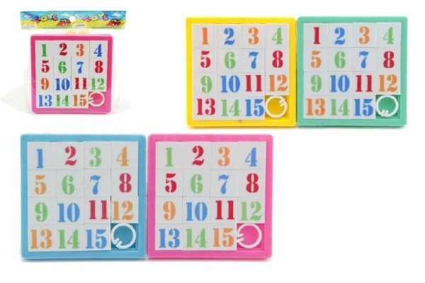 Flytte-puslespil tal plast 8x8cm assorteret 4 farver i pose