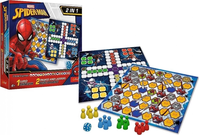 Sæt med 2-i-1 spil Ludo, Slanger og Stiger Spider-Man i æske 25x25x5,5cm