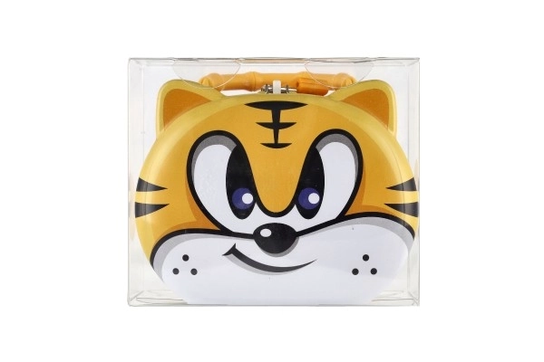 Sparebøsse kat/killing metal med lås 14x12cm 3 farver i plastikæske