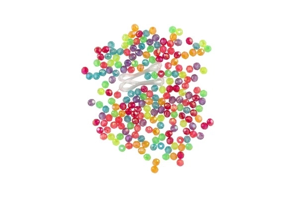 Perler med snor plastik mix farver i plastikbøtte 3,5x12,5 cm