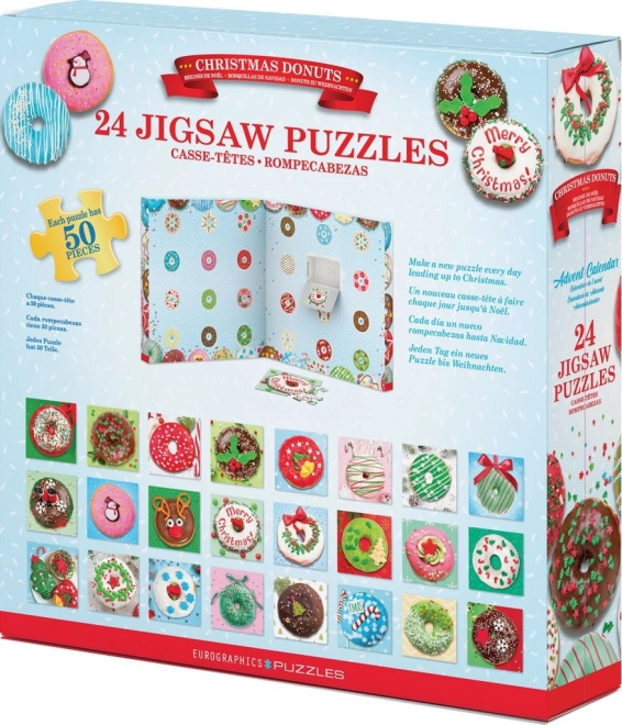 Adventskalender med puslespil Eurographics 24 x 50 stykker – Jule donuts
