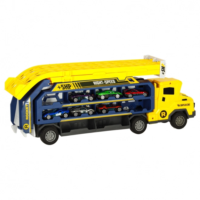 Gul racerbane med transporter - 6 dele