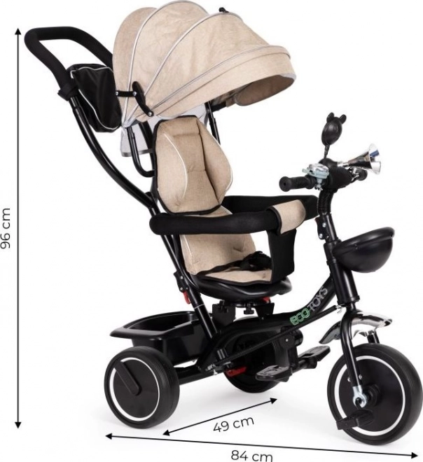 ECOTOYS Trecykel med tag og styrestang beige