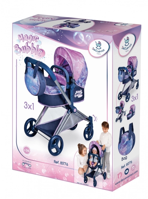 DeCuevas 81776 Sammenklappelig dukkevogn 3 i 1 med taske Magic Bubble 2024 - 73 cm