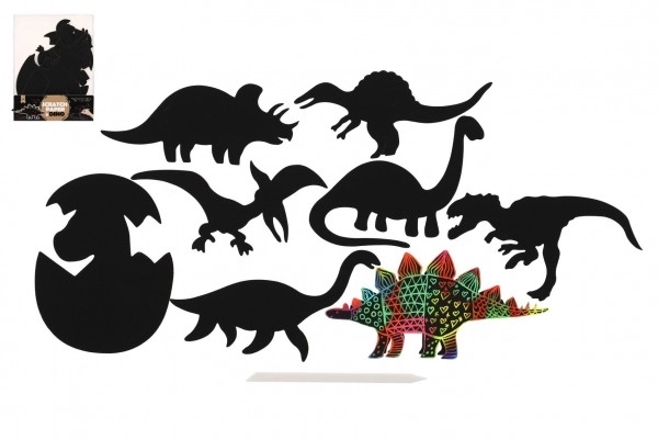 Skrabebillede 9 stk. udskæring regnbue dinosaurus 13-15cm i pose