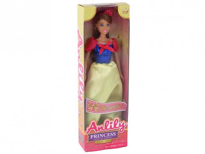 Dukke Anlily Prinsesse med langt mørkt hår og gule kjole