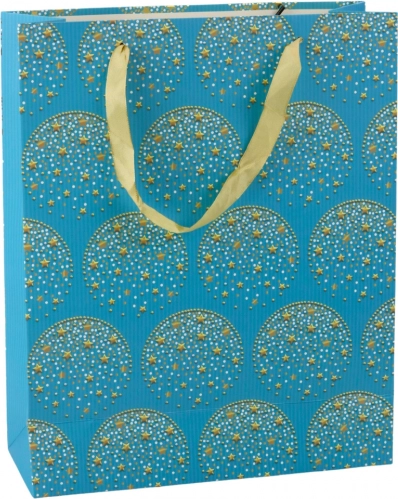 Gavepose blå med gyldne stjerner 32 × 26 × 12 cm