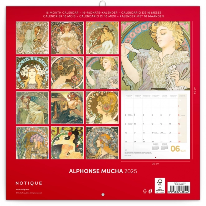 Notekalender Alfons Mucha 2025, 30 × 30 cm