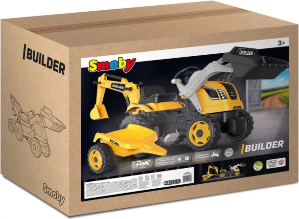 Træde-traktor Builder Max med gravko og trailer