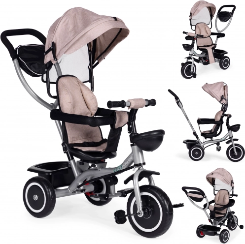 Børne 2-i-1 trehjulet cykel med roterende sæde og foldbar kaleche, beige ECOTOYS