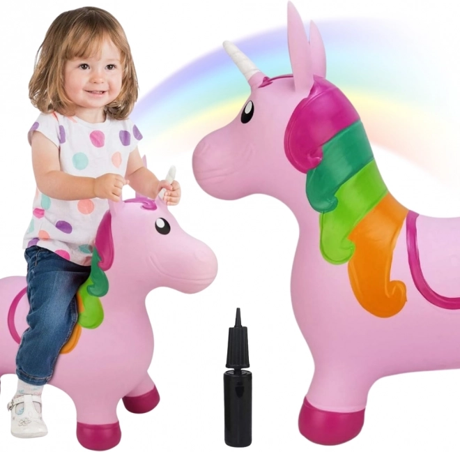 Woopie hoppende oppustelig enhjørning pink med pumpe