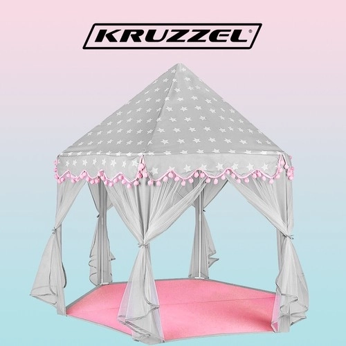 Børnestor grå-lyserød telt Kruzzel 23476