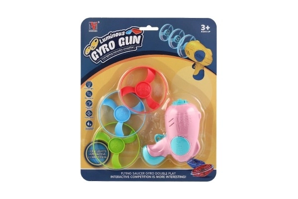 Affyringsdisk 3 stk + starter pistol plast 4 farver på kort 21,5x26x6cm