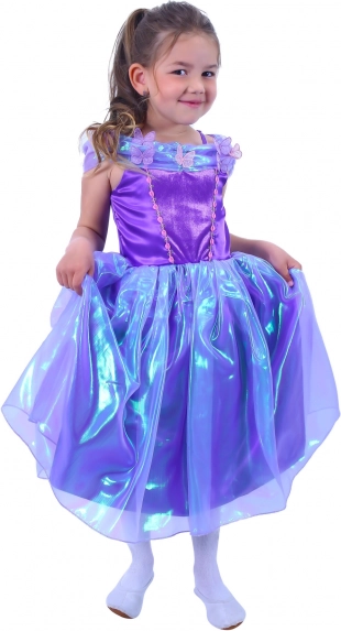Børnekostume prinsesse lilla med sommerfugle