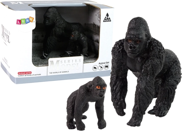 Sæt med 2 gorillafigurer – gorilla med unge, serien Verdens dyr