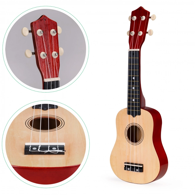 Børne træukulele med 4 nylonstrenge, brune ECOTOYS