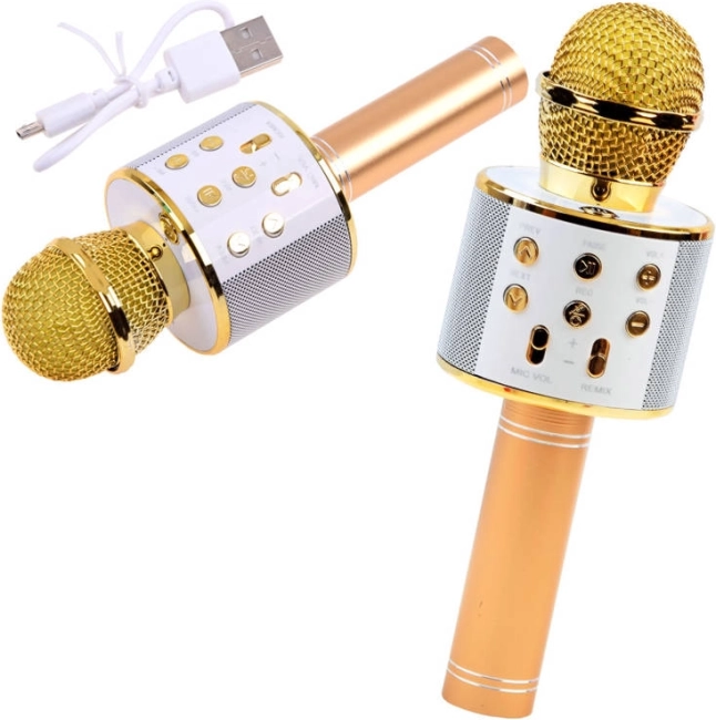 Bluetooth trådløs karaoke-mikrofon med indbygget højttaler – Guld
