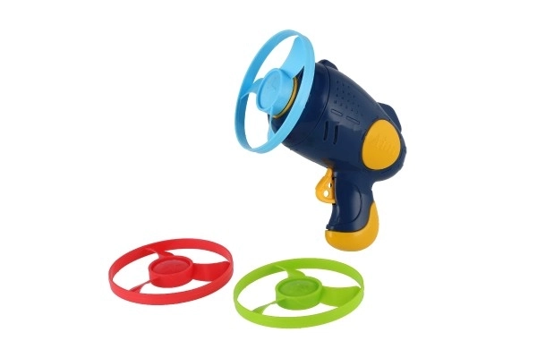 Affyringsdisk 3 stk + starter pistol plast 4 farver på kort 21,5x26x6cm