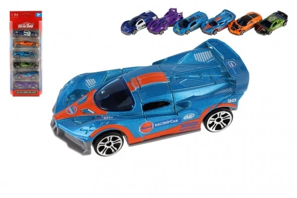 Bil sport 6 stk metal/plast 8cm med fri bevægelse i æske 10,5x27,5x4cm