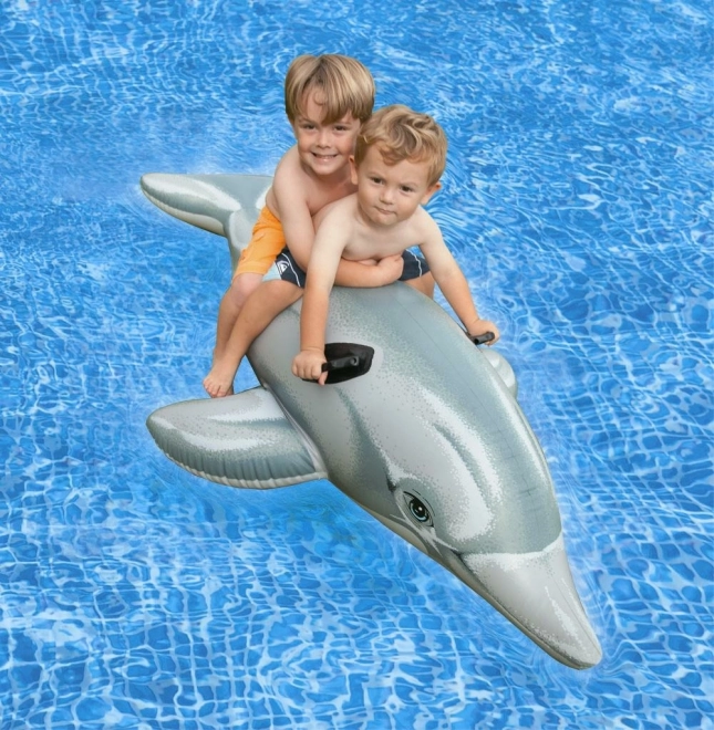 Blå oppustelig delfin med håndtag