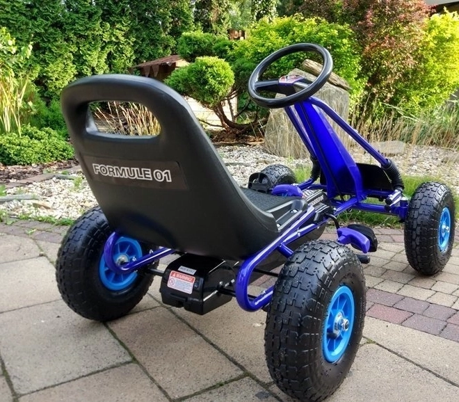 Pedaldrevet gokart med luftdæk + Oppustelige dæk + Justerbart sæde – Blå