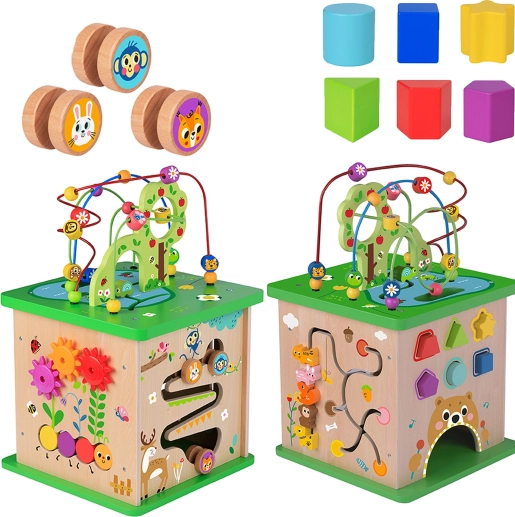 TOOKY TOY træ læringskube 5-i-1 med dyr