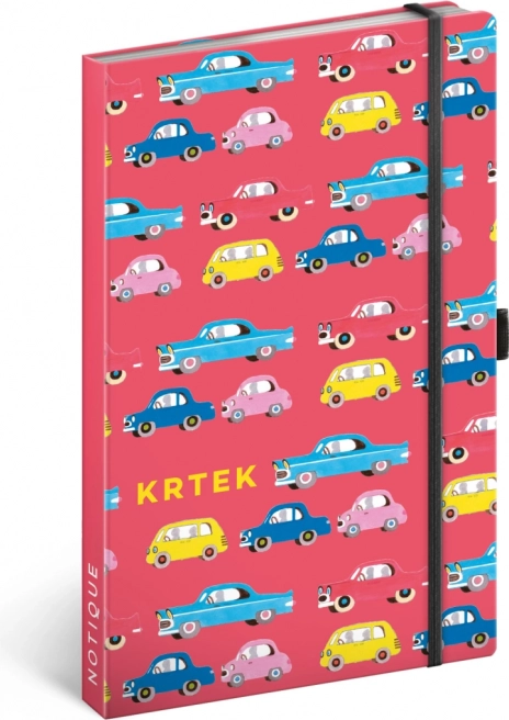 Linet notesbog med hårde omslag 13 × 21 cm med elastik og penneholder