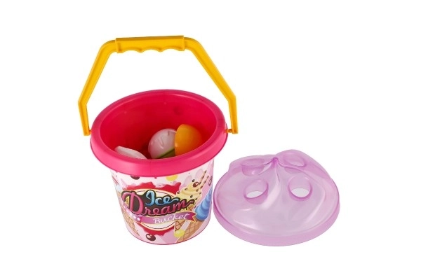Sæt til sand plastspand + isforme 2 farver i net 18x28x17cm 12m+