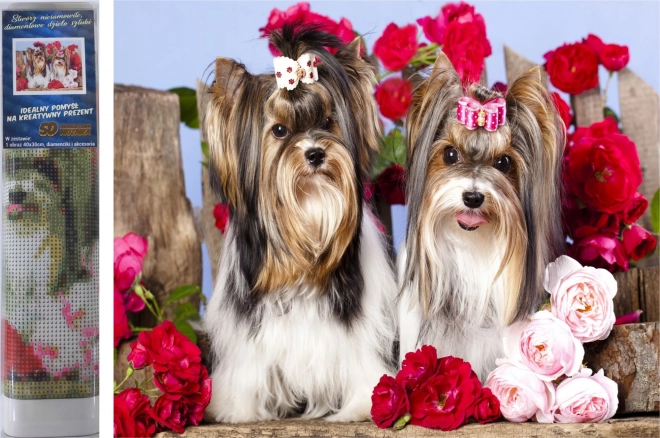 Diamantmaleri hunde i roser 30 × 40 cm