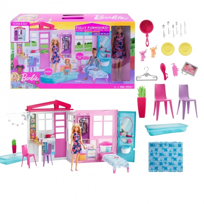 Barbie Dukkehus med tilbehør og dukke GWY84