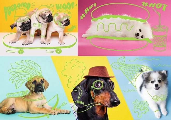 Puslespil 1000 stk Neon Farve Linje - Gale hunde