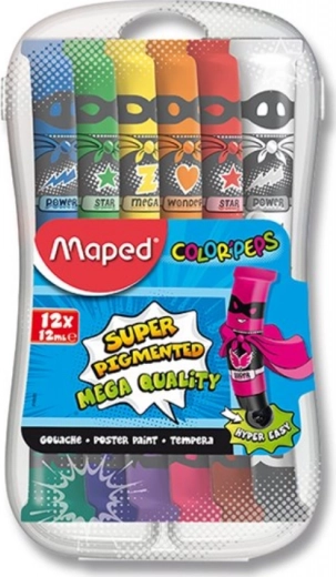 Temperafarver i tuber 12×12 ml i plastboks MAPED