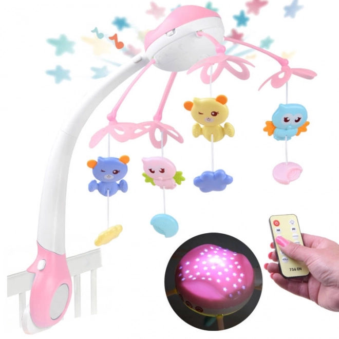 Babymobil med projektor og fjernbetjening – pink