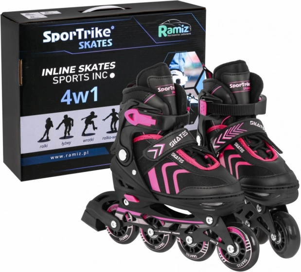 Sæt 4-i-1 børnerulleskøjter: inline, quad og is – størrelse 39–43 – Rosa