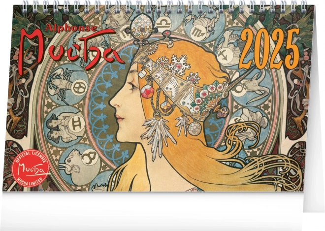 Bordkalender Alfons Mucha 2025, 23,1 × 14,5 cm