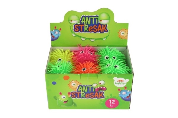 Plysset antistress klemmebold silikone 8cm med lys 4 farver i pose 12 stk. i kasse