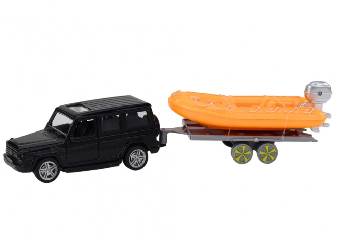 Terrængående bil sort med trailer Båd Orange