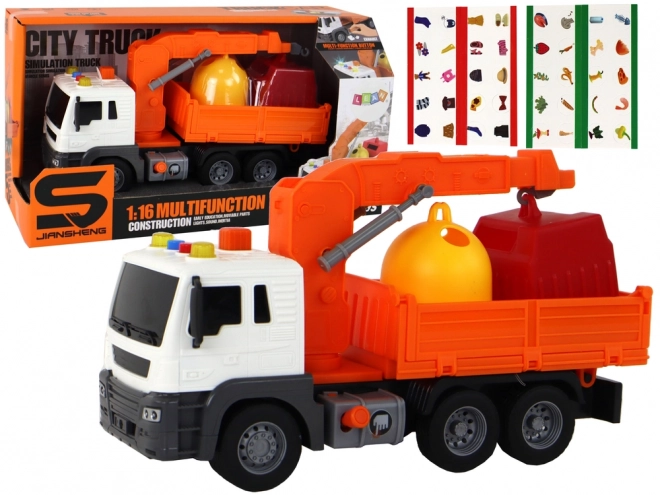 Skraldebil med kran Tredobbelt drev Orange 1:16
